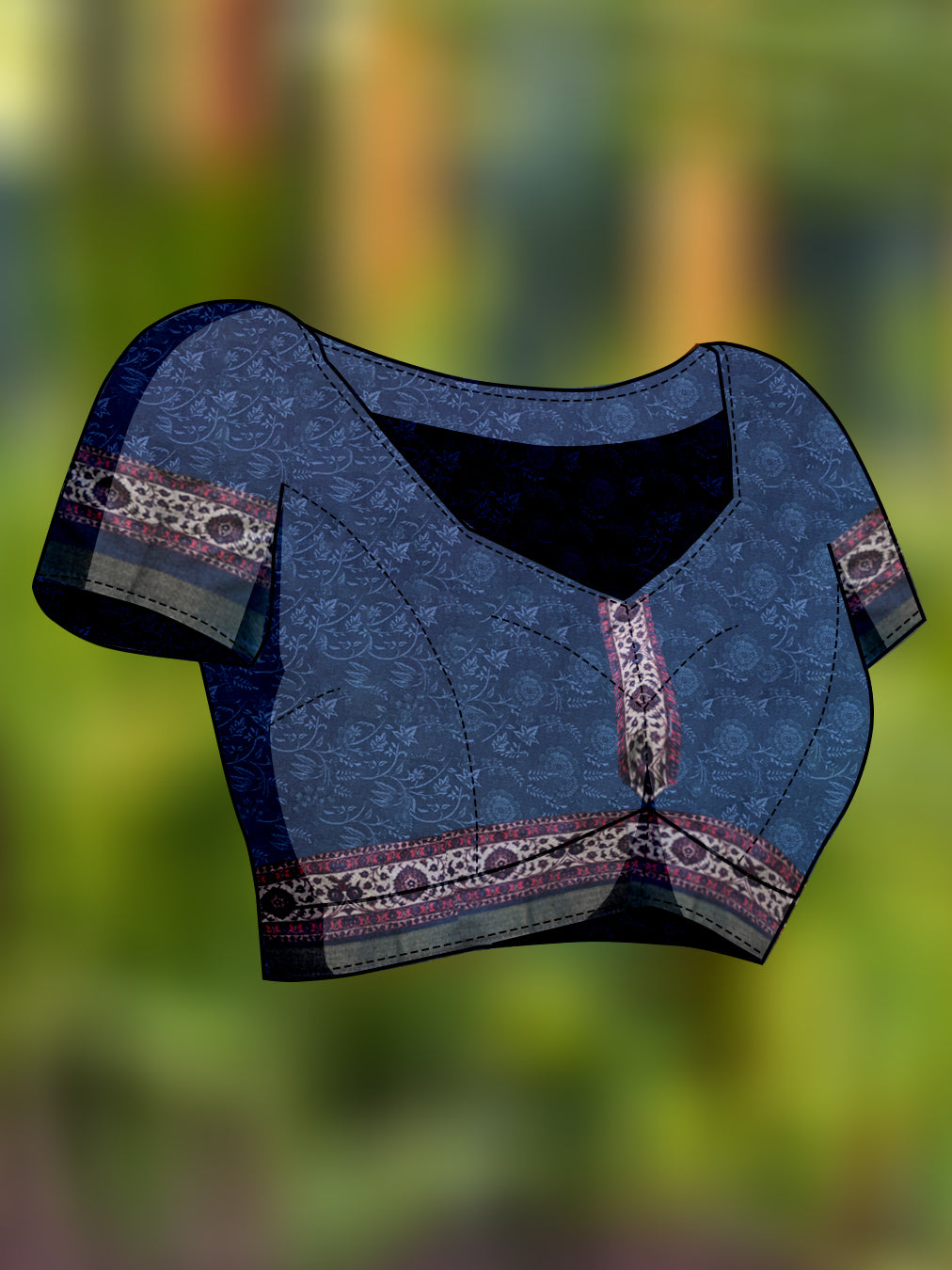 Ready to wear multicolred ajrak printed poly cotton saree