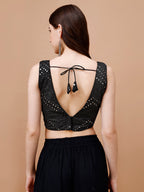 Mirror Work Embellished Sleeveless Saree Blouse