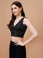 Mirror Work Embellished Sleeveless Saree Blouse