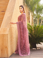 Floral Embroidered Beads & Stones Net Saree