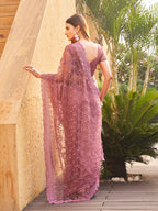 Floral Embroidered Beads & Stones Net Saree