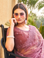 Floral Embroidered Beads & Stones Net Saree