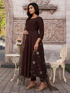 Coco Color Chinon Solid Flared Kurta Set With Sequinns Dupatta
