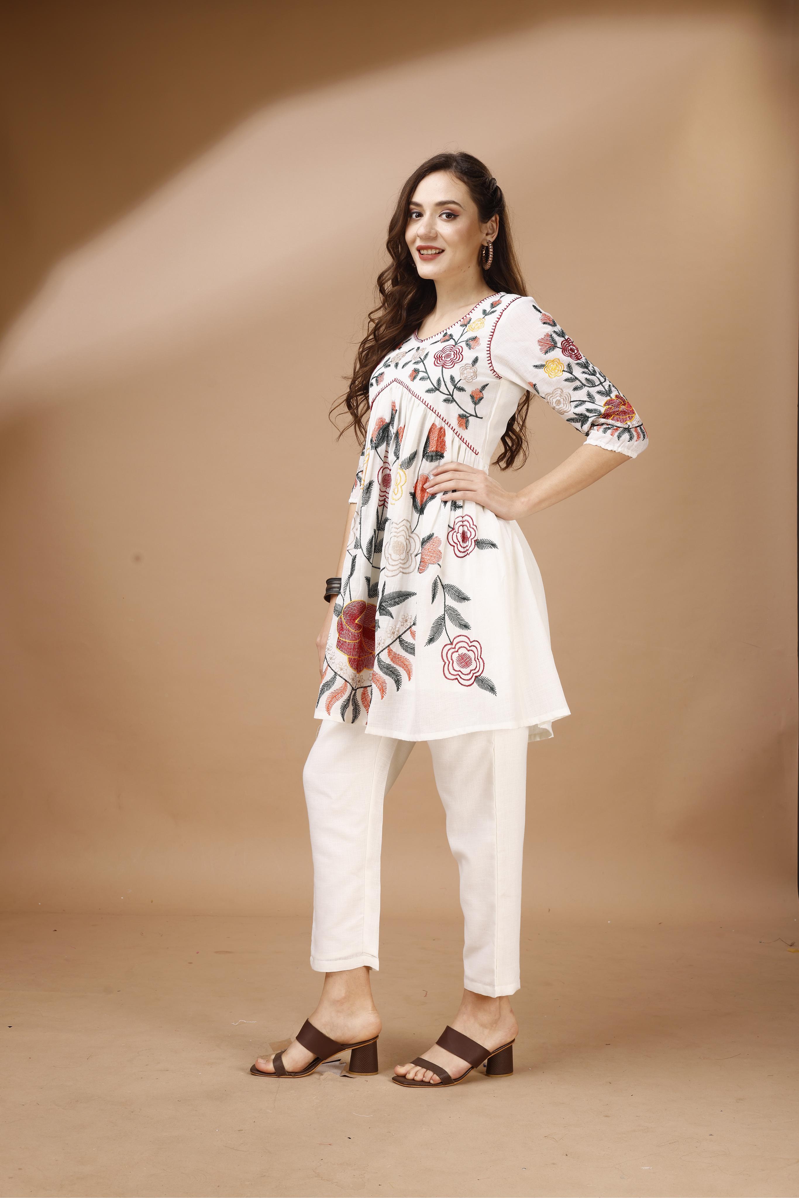 Embroidered Tunic With Trousers Co-Ords