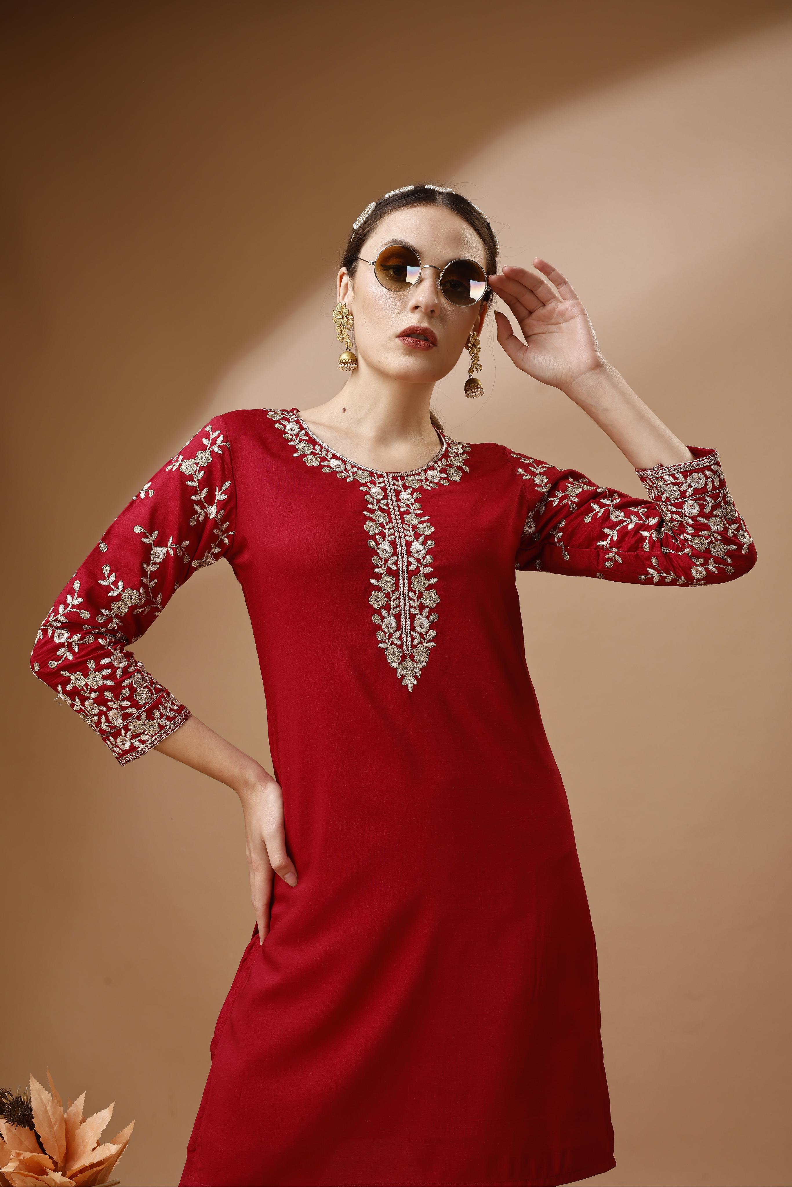 Zari Embroidered Tunic With Trouser Co-Ords