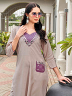 Beige & Taupe color silk blend with mirror patch work top and trouser Co-ord set