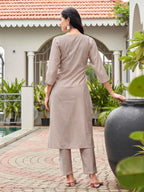 Beige & Taupe color silk blend with mirror patch work top and trouser Co-ord set