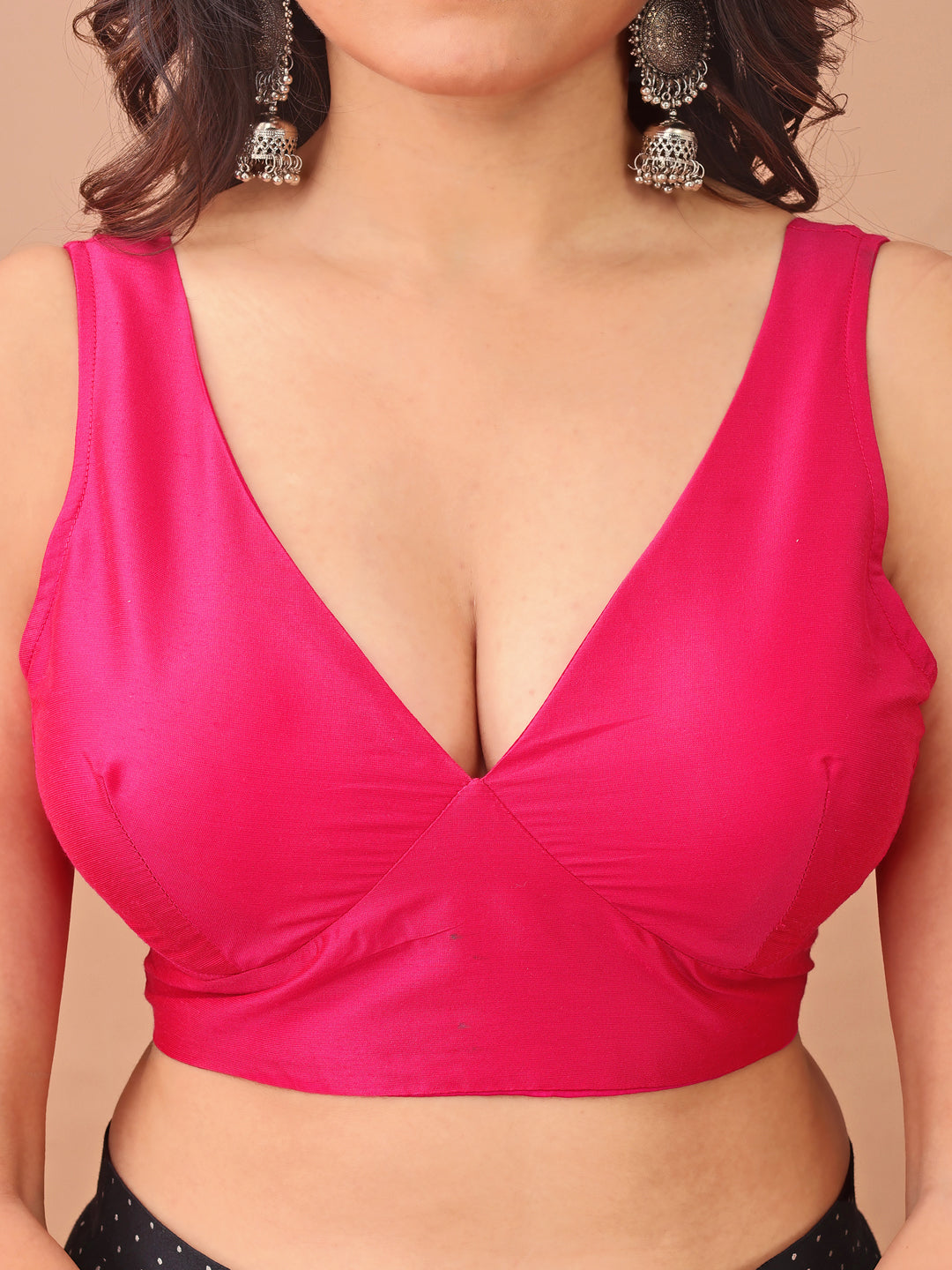 Pink colour tafetta sleeveless blouse