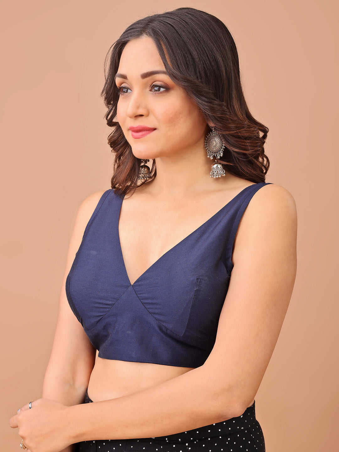Navy Blue colour tafetta sleeveless blouse