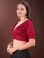 Red colour dupion half sleeves blouse