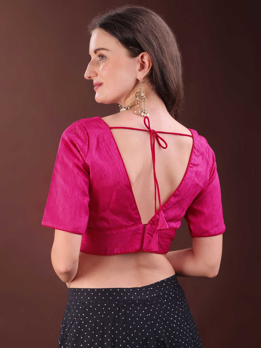 Wine colour dupion half sleeves blouse