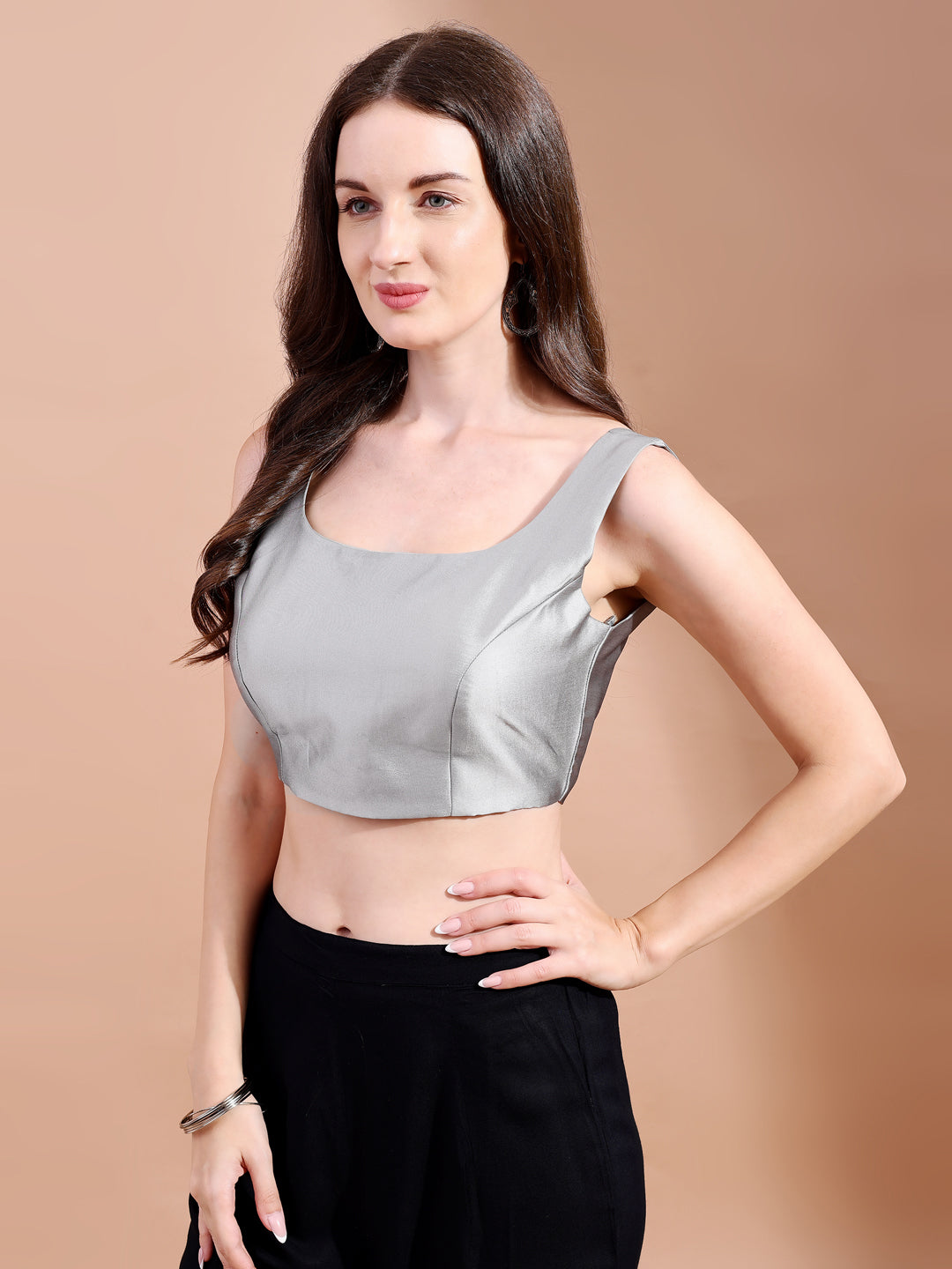 Two tone grey colour tafetta sleeveless blouse