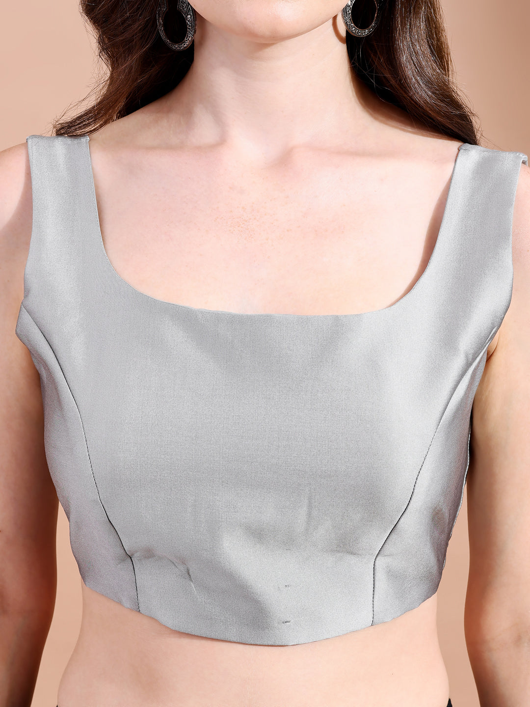 Two tone grey colour tafetta sleeveless blouse