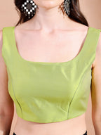 Two tone lime green colour tafetta sleeveless blouse