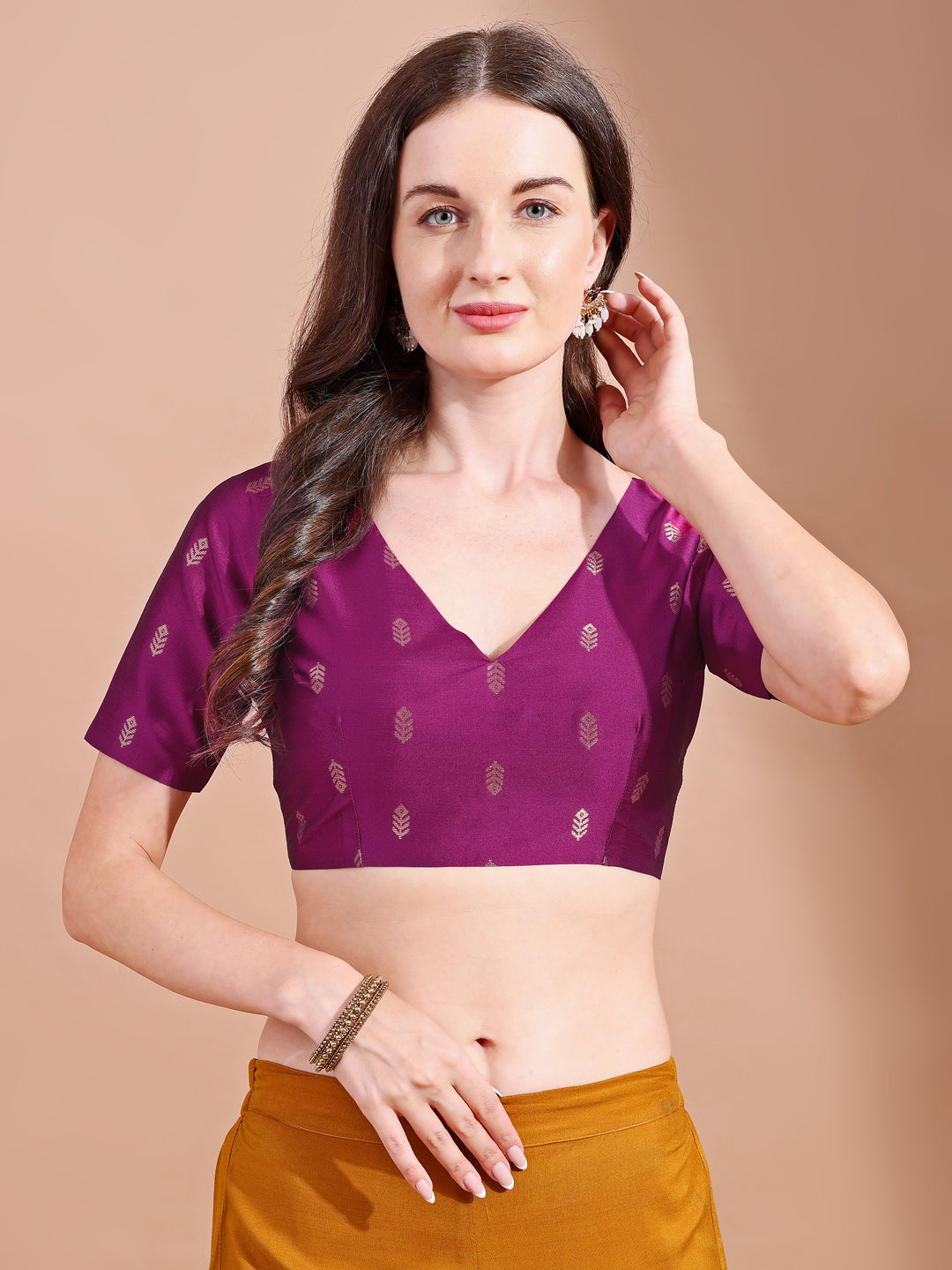 Pink colour tafetta half sleeves blouse