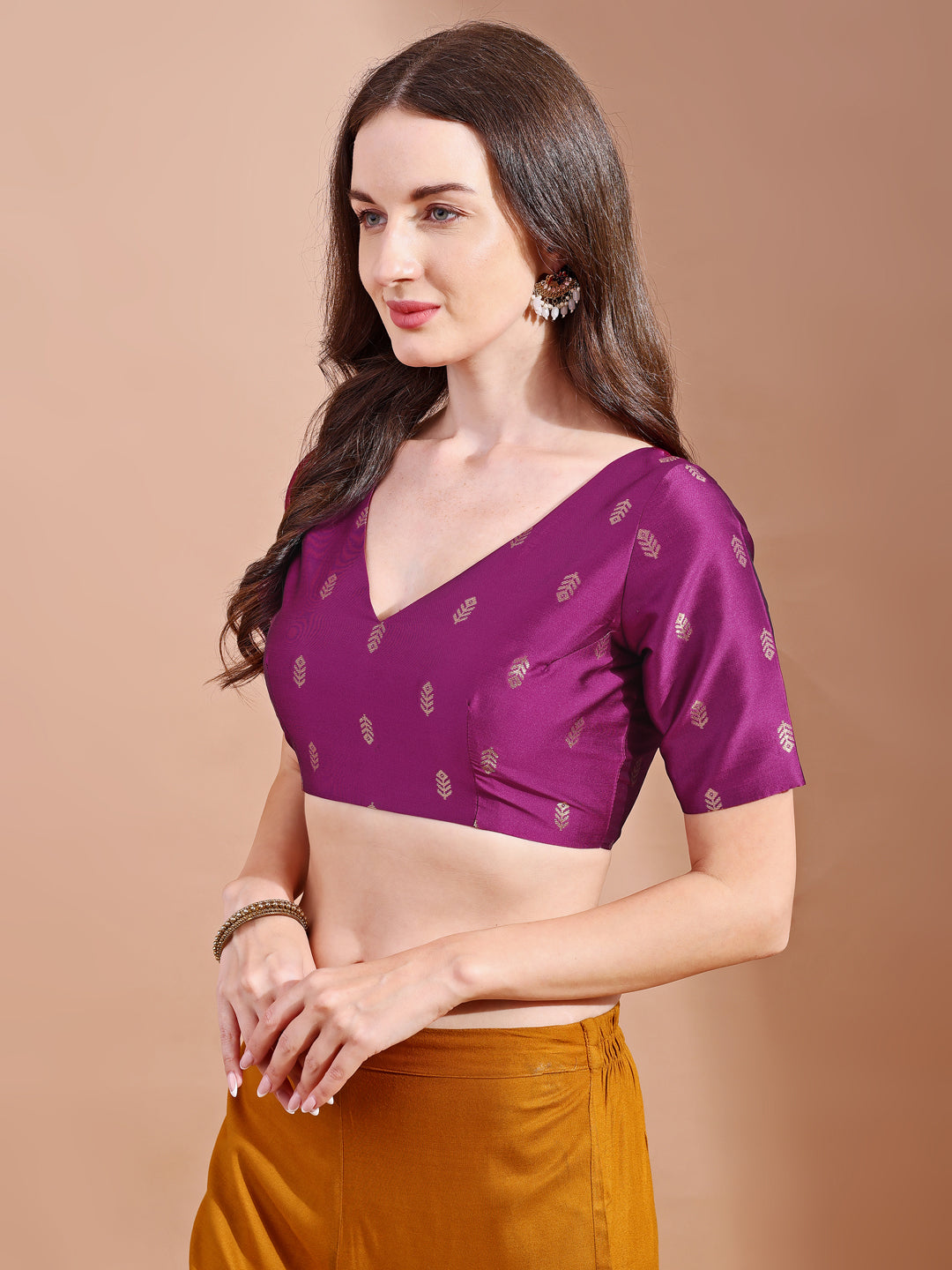 Pink colour tafetta half sleeves blouse