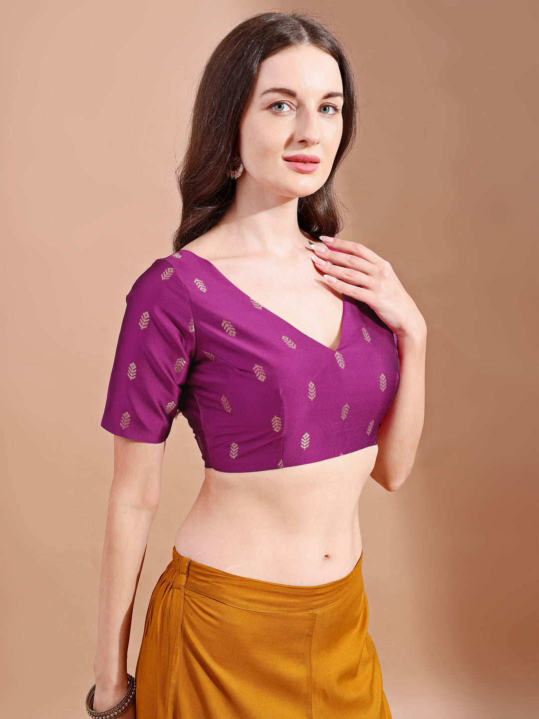 Pink colour tafetta half sleeves blouse