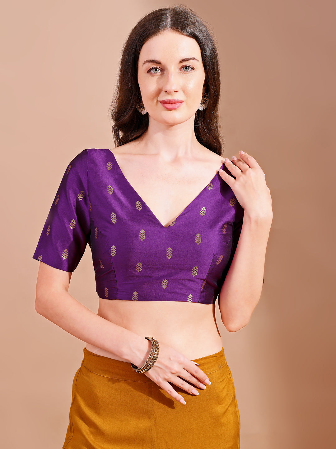 Purple colour tafetta half sleeves blouse
