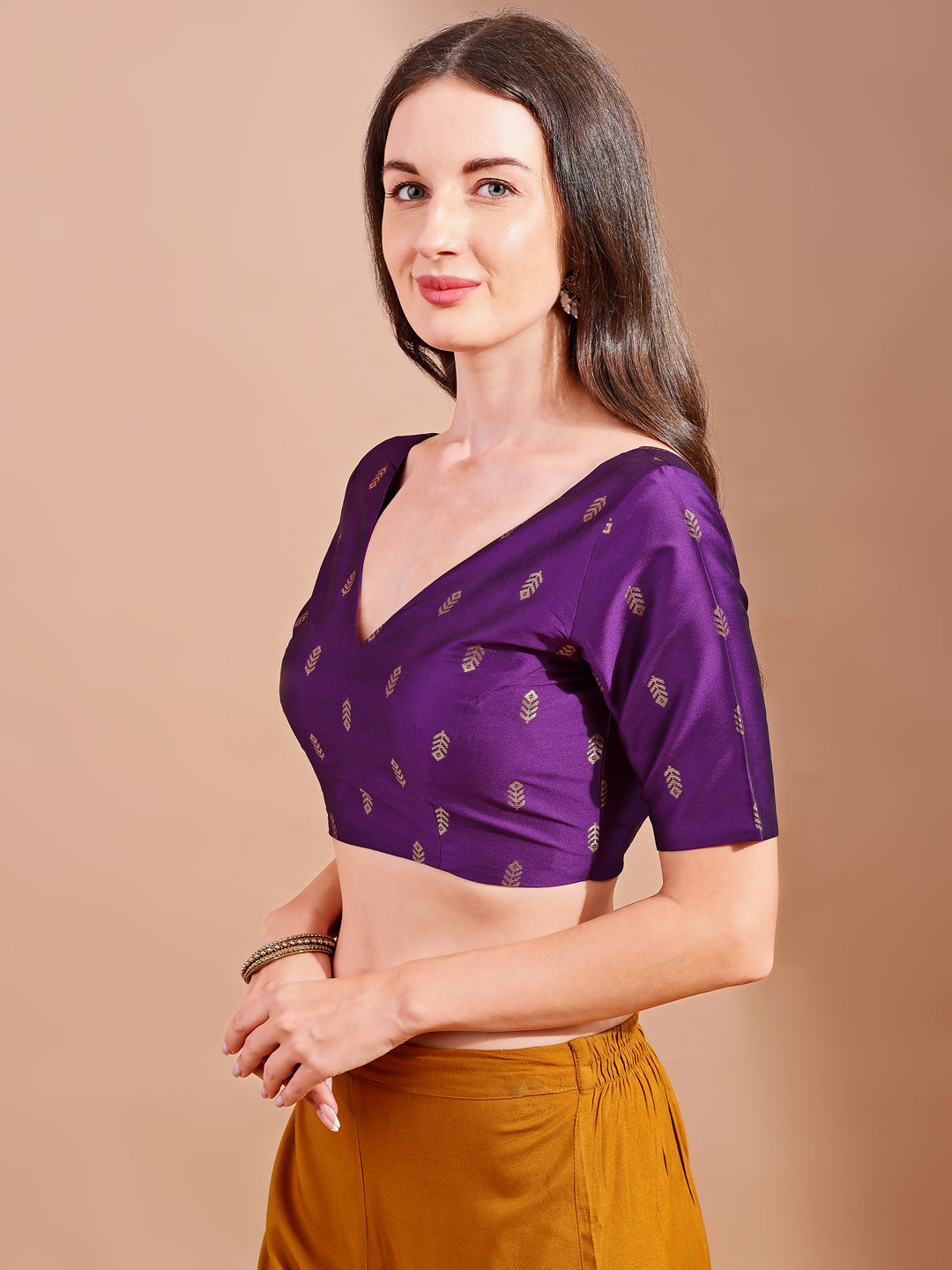 Purple colour tafetta half sleeves blouse
