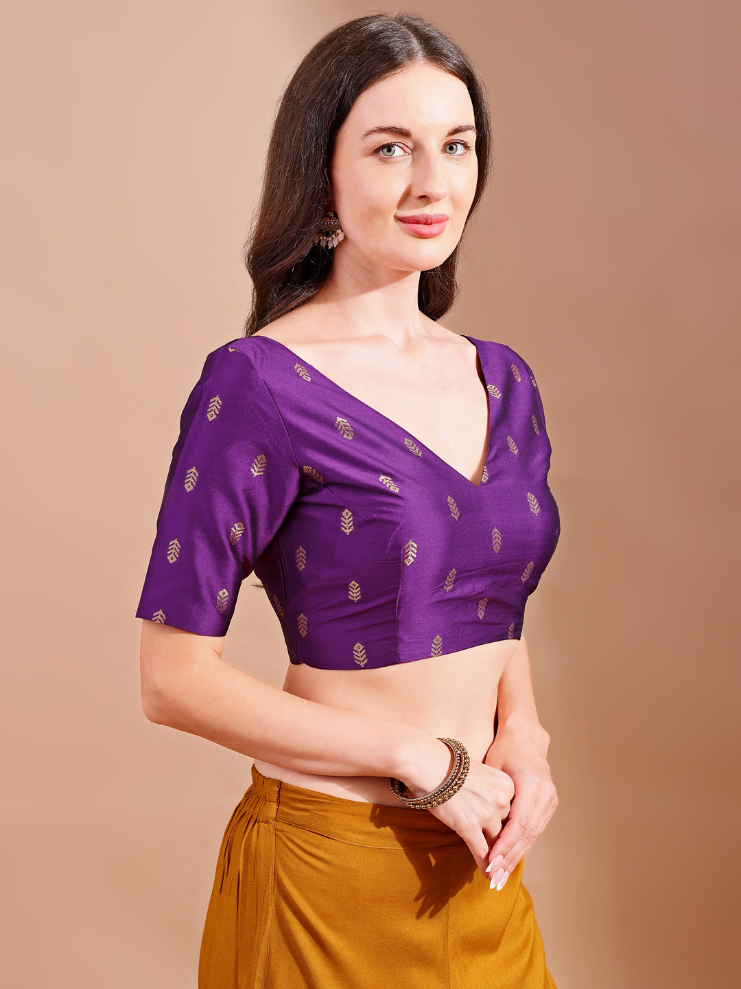 Purple colour tafetta half sleeves blouse