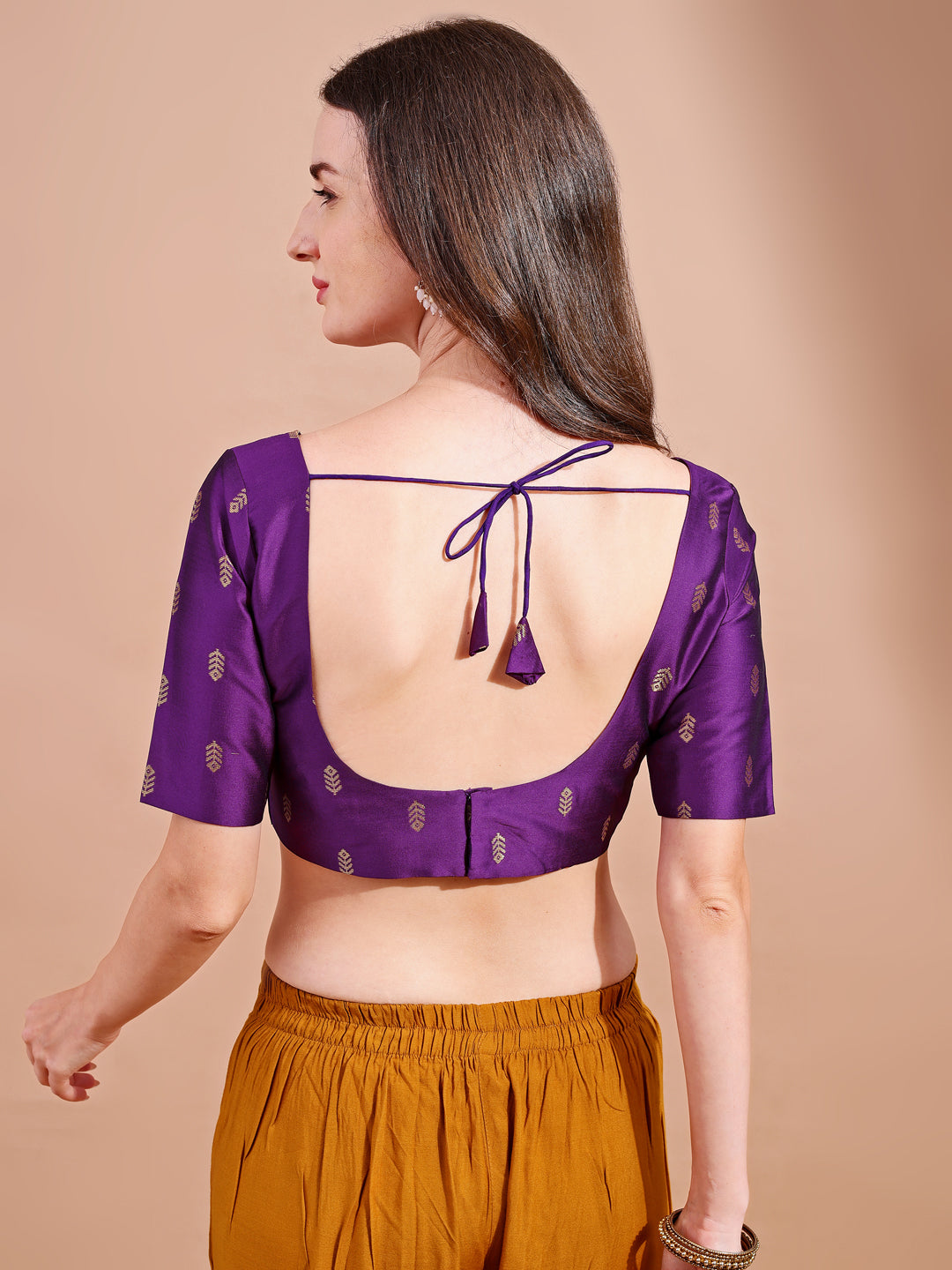 Purple colour tafetta half sleeves blouse