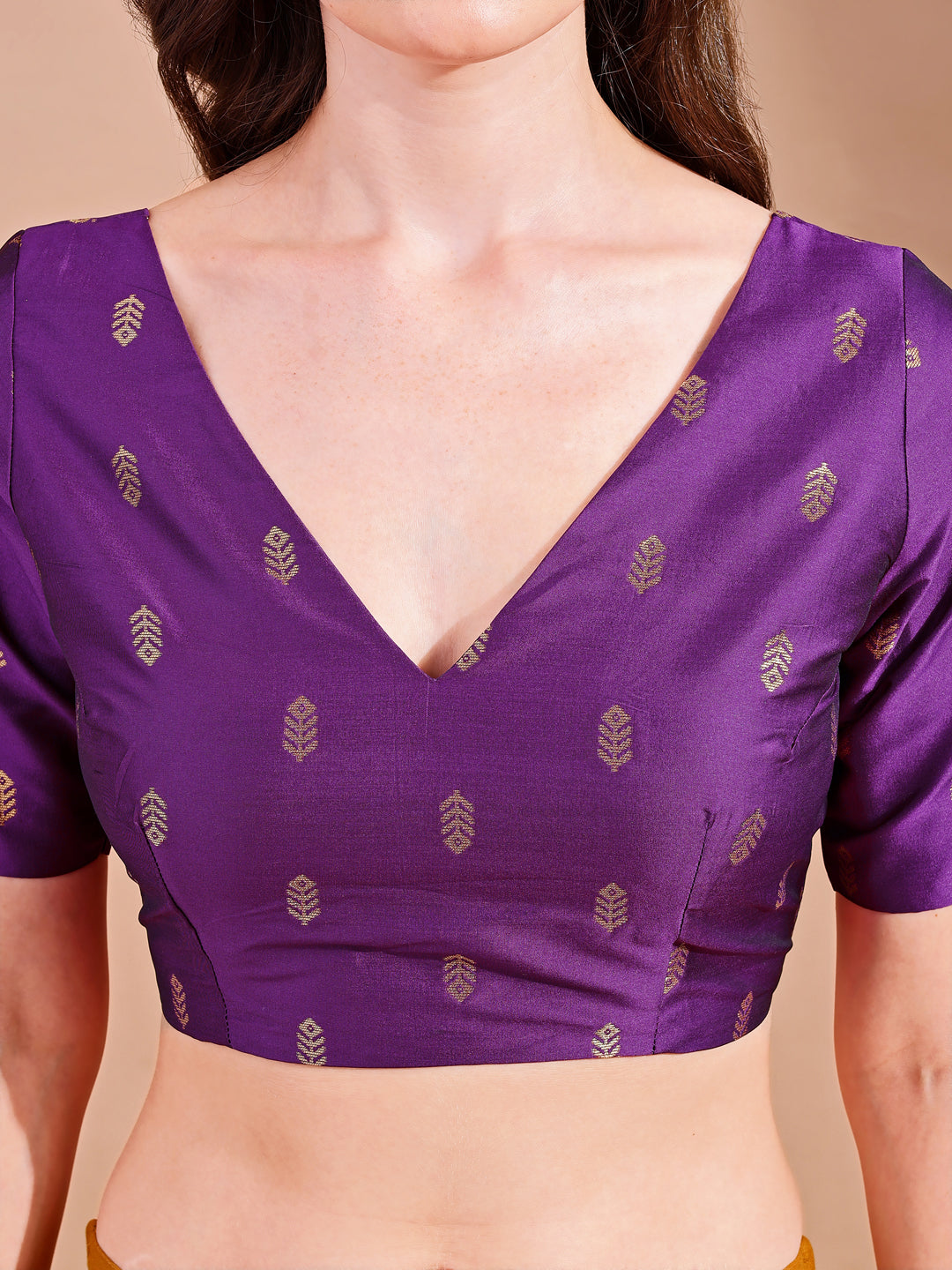 Purple colour tafetta half sleeves blouse