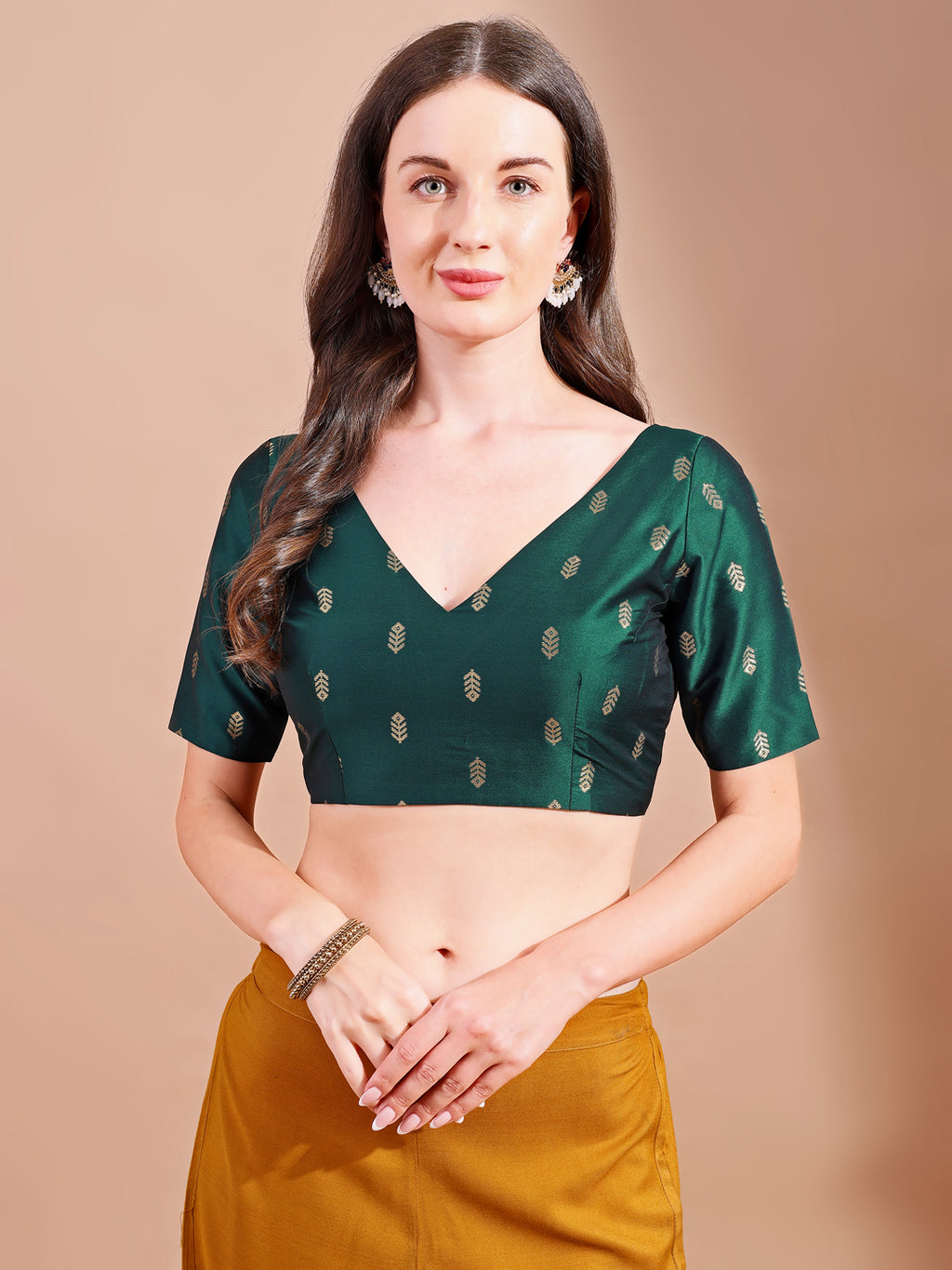 green colour tafetta half sleeves blouse