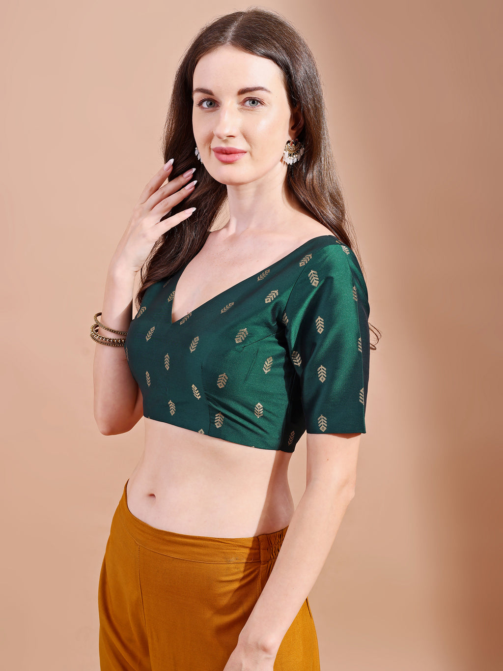 green colour tafetta half sleeves blouse