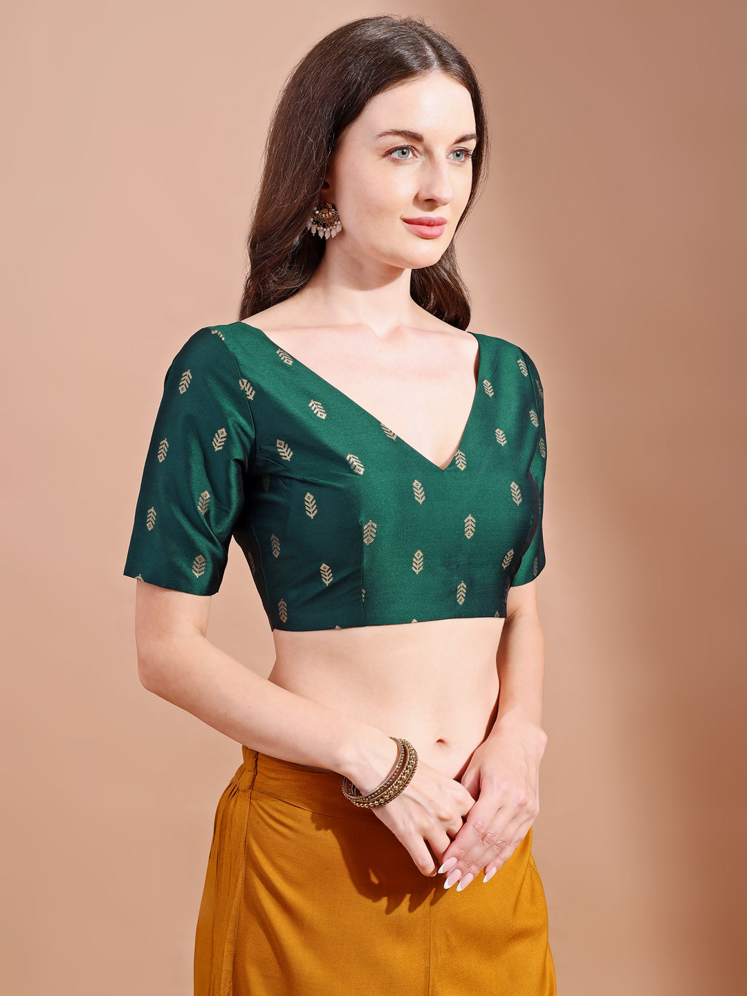 green colour tafetta half sleeves blouse
