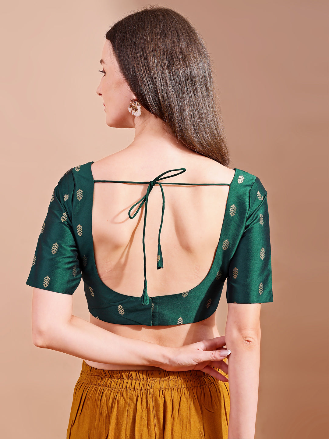 green colour tafetta half sleeves blouse