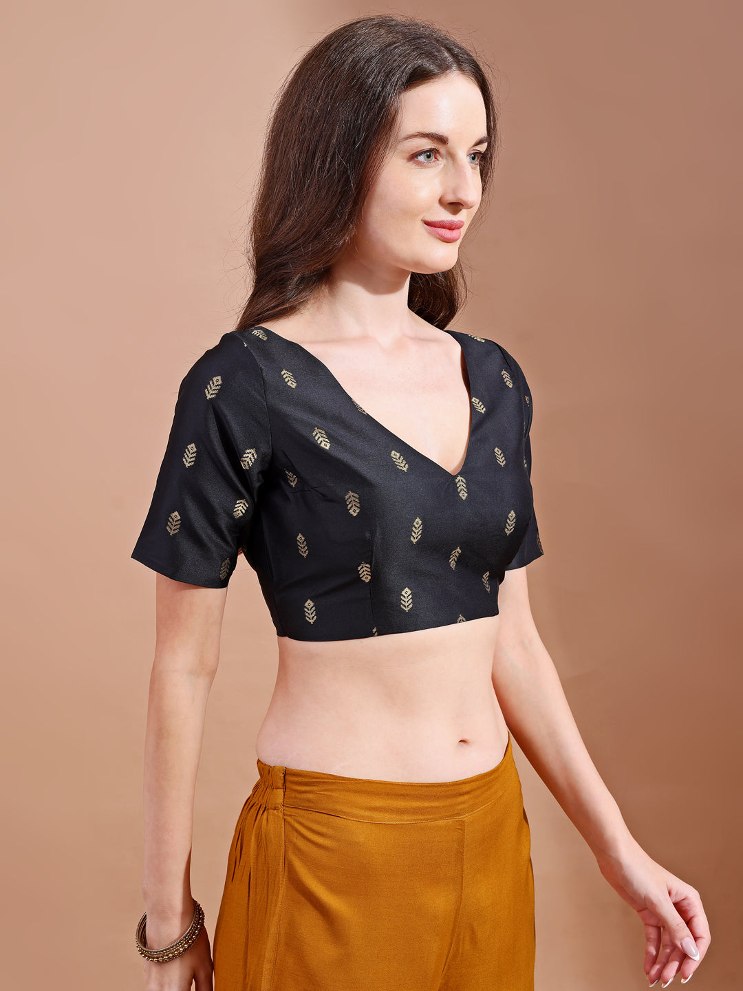 black colour tafetta half sleeves blouse