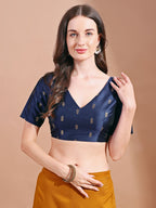 Navy blue colour tafetta half sleeves blouse