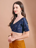 Navy blue colour tafetta half sleeves blouse