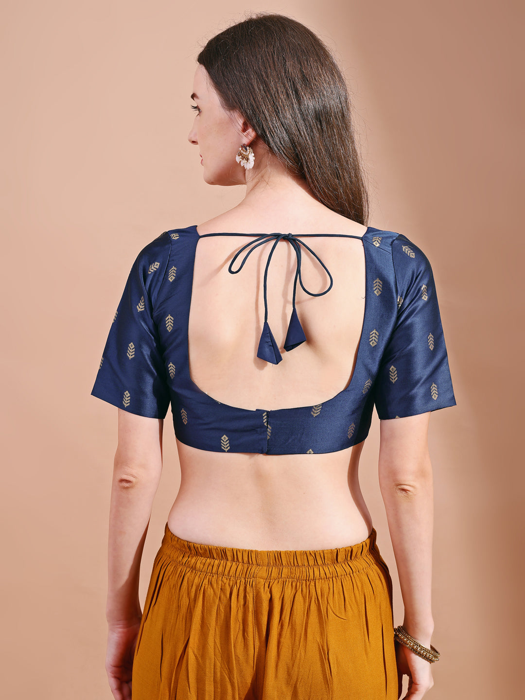 Navy blue colour tafetta half sleeves blouse