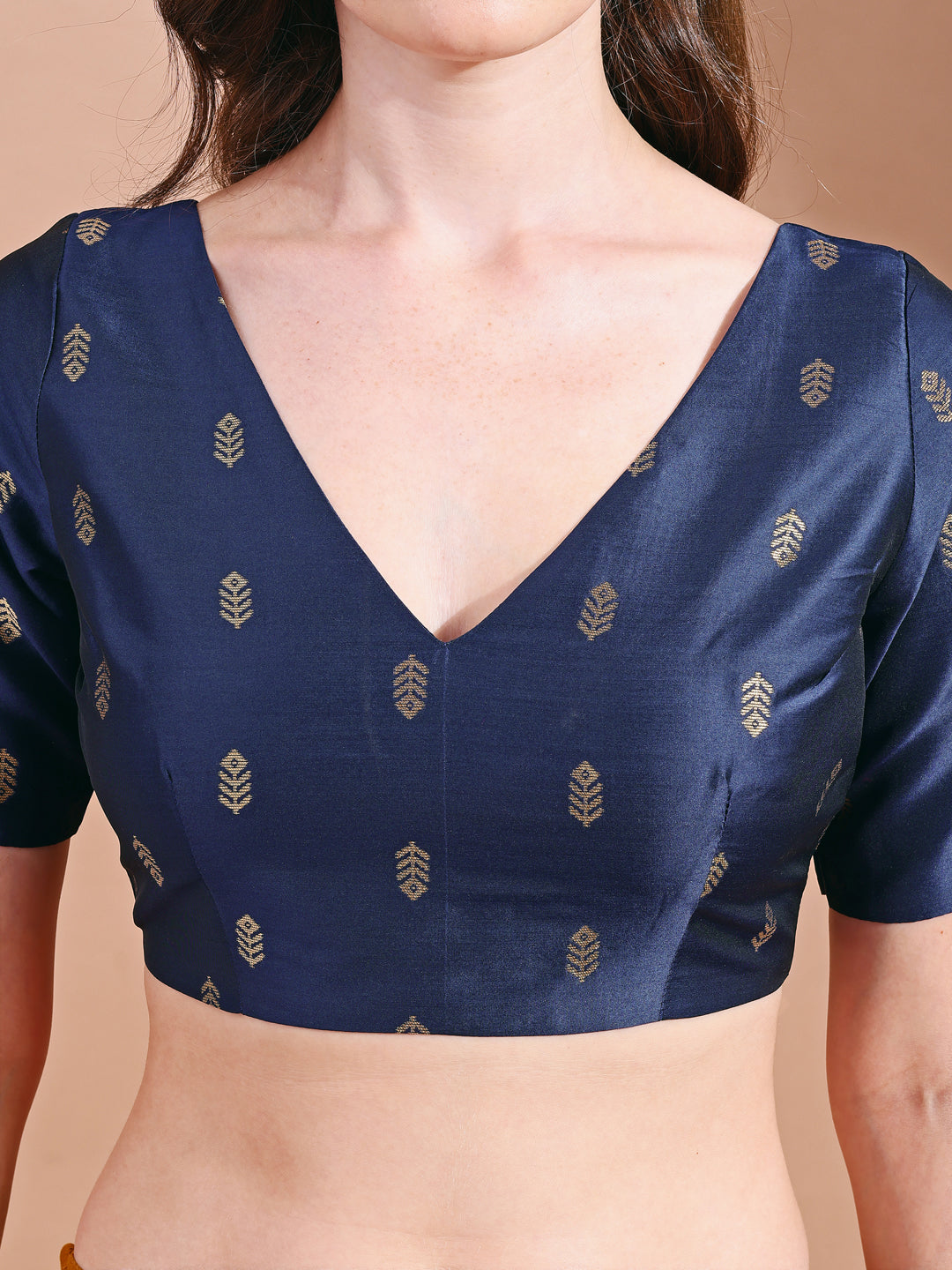 Navy blue colour tafetta half sleeves blouse