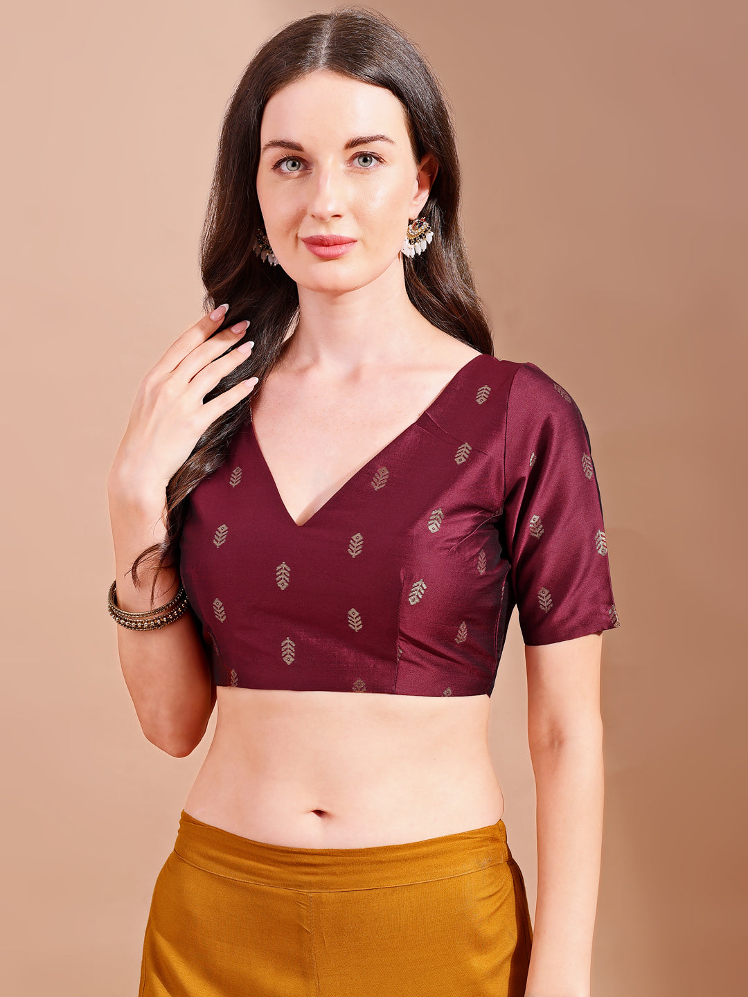maroon colour tafetta half sleeves blouse
