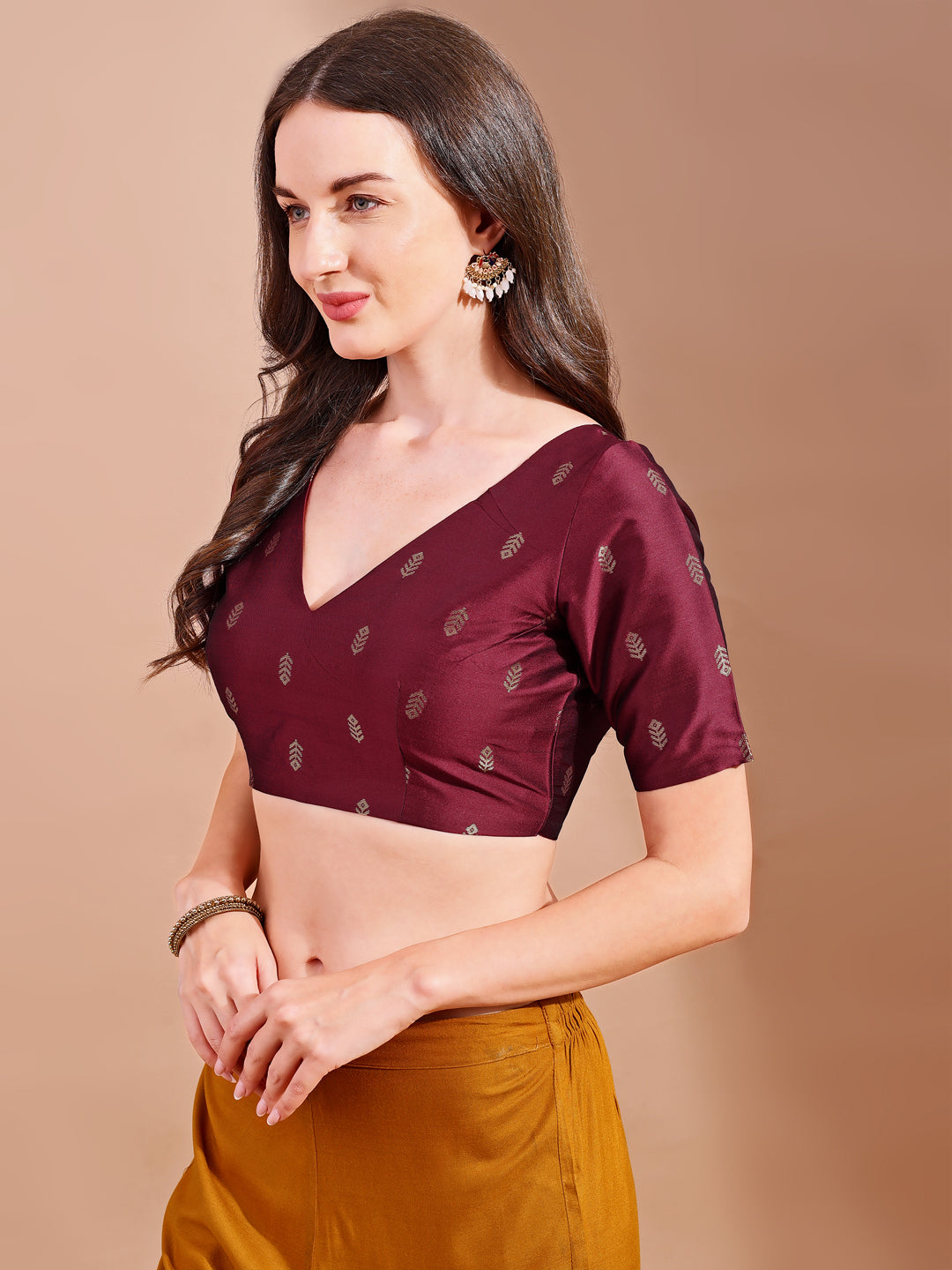 maroon colour tafetta half sleeves blouse