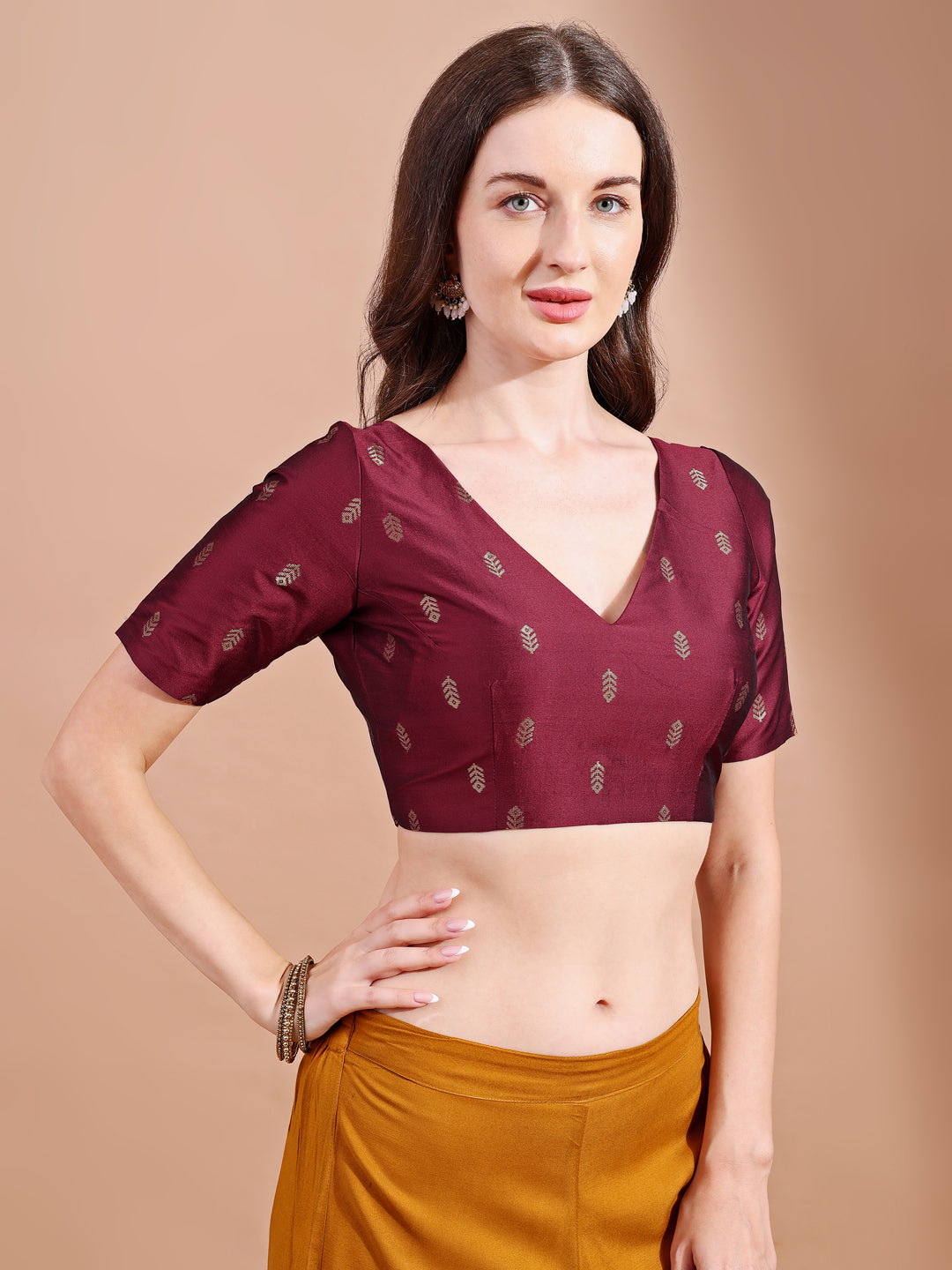 maroon colour tafetta half sleeves blouse