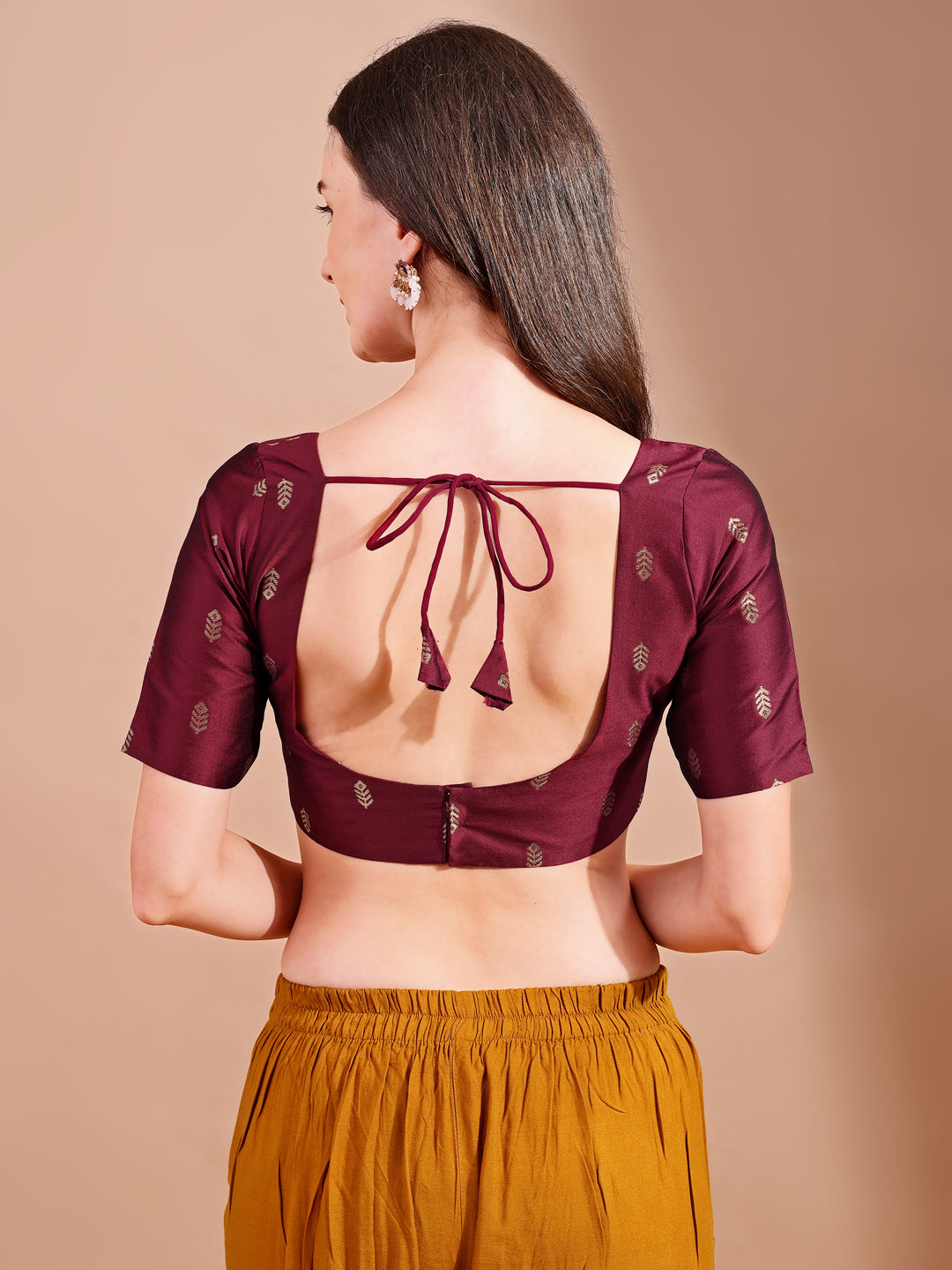maroon colour tafetta half sleeves blouse
