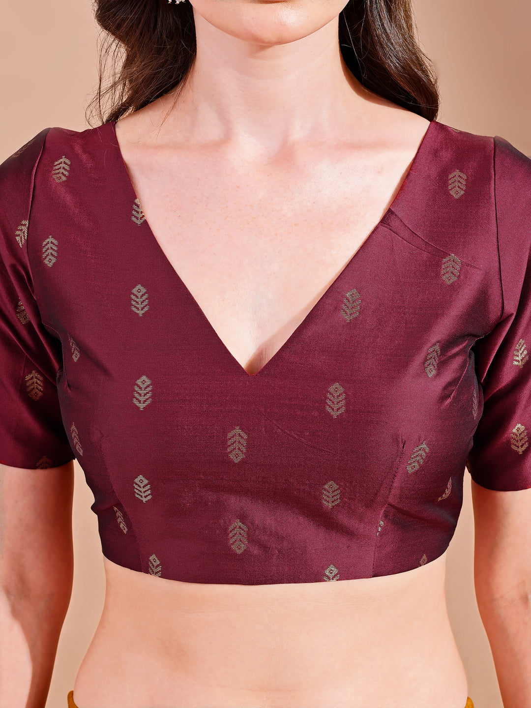 maroon colour tafetta half sleeves blouse
