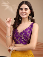 Purple colour brocade sleeveless blouse
