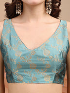 Blue colour brocade sleeveless blouse