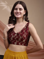Maroon colour brocade sleeveless blouse