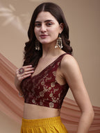 Maroon colour brocade sleeveless blouse
