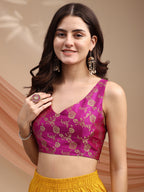 Pink colour brocade sleeveless blouse