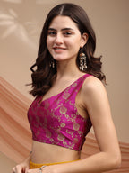 Pink colour brocade sleeveless blouse