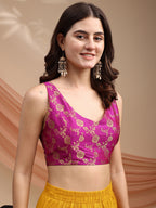 Pink colour brocade sleeveless blouse