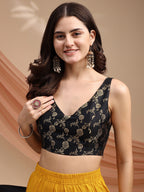 Black colour brocade sleeveless blouse