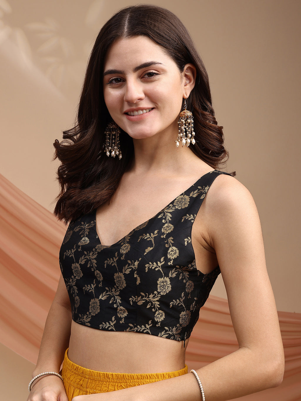 Black colour brocade sleeveless blouse