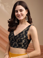 Black colour brocade sleeveless blouse